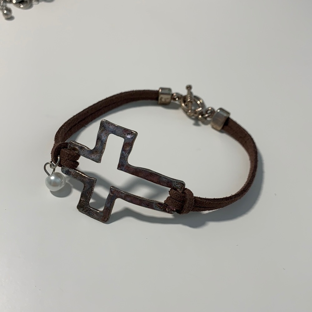 Cross Bracelet with Pleather Strap